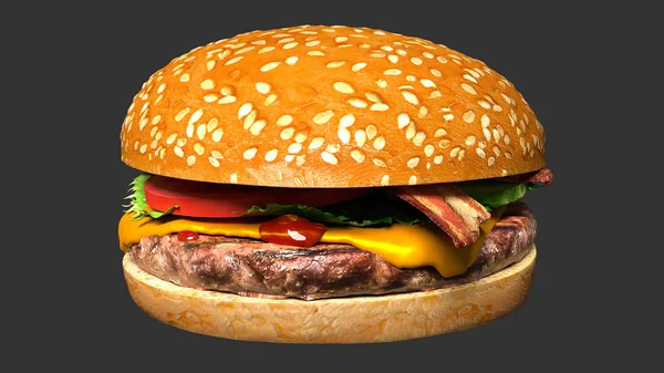 Classico Hamburger Formaggio Pancetta Isolato Sfondo Chiaro Hamburger Con Formaggio — Foto Stock