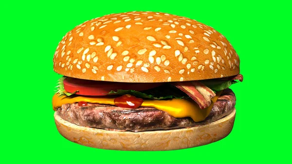 Klasyczny Boczku Ser Burger Białym Tle Zwykły Hamburger Ser Boczek — Zdjęcie stockowe