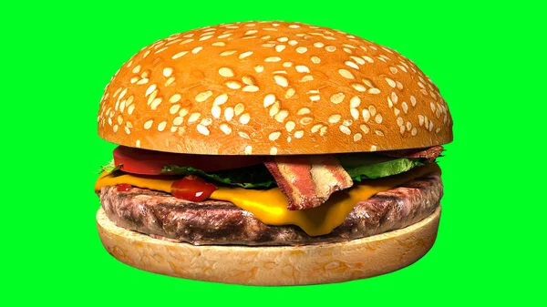 Klasyczny Boczku Ser Burger Białym Tle Zwykły Hamburger Ser Boczek — Zdjęcie stockowe