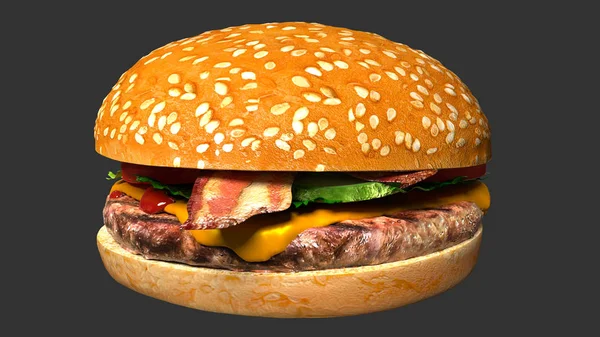 Klassischer Speckkäseburger Isoliert Vor Schlichtem Hintergrund Hamburger Mit Käse Und — Stockfoto