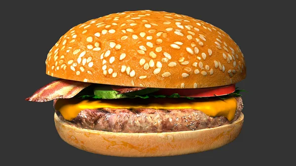 Класичний Бургер Беконом Ізольований Звичайному Фоні Гамбургер Сиром Беконом Помідорами — стокове фото