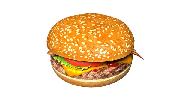 Klasyczny boczku Ser burger na białym tle soczyste — Zdjęcie stockowe