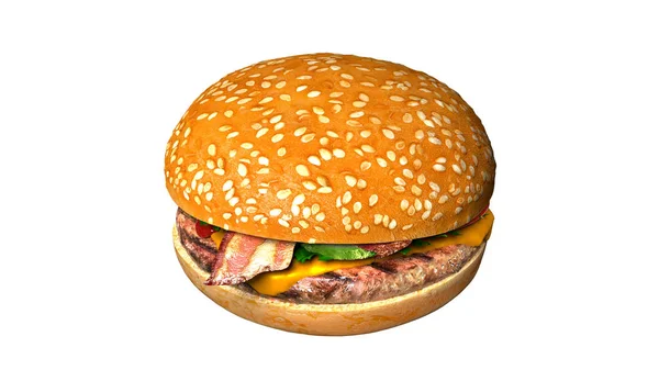 Classic bacon cheese burger isolated juicy — Stock Photo, Image