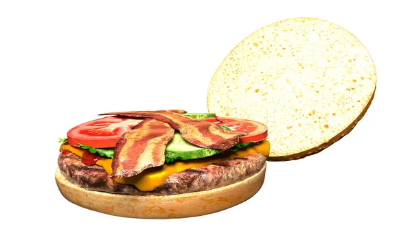 Klassischer Speckkäse-Burger isoliert saftig — Stockfoto