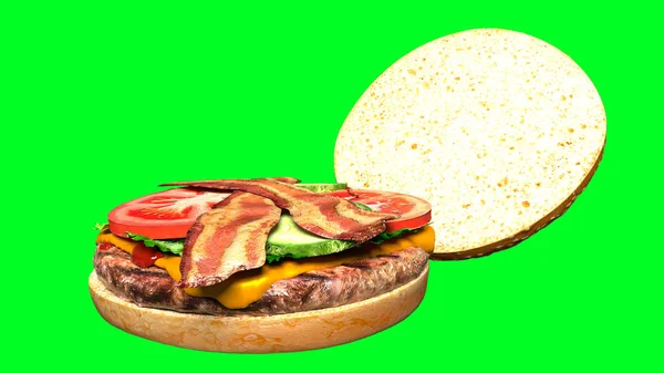 Klasik pastırma peynirli hamburger sulu izole