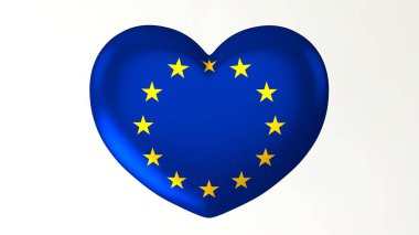 Kalp şeklindeki düğme PIN 3d çizim render seviyorum bayrak Avrupa Birliği