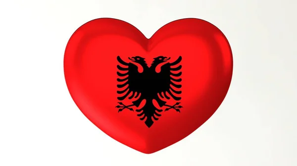 Tvaru Srdce Tlačítko Pin Ilustrace Vykreslení Vlajka Miluji Albánie — Stock fotografie