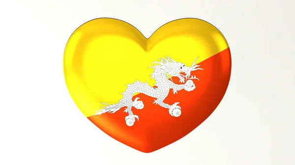 Pulsante Forma Cuore Pin Illustrazione Renderizzare Bandiera Love Bhutan — Foto Stock