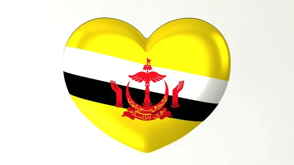 Pulsante Forma Cuore Pin Illustrazione Renderizzare Bandiera Love Brunei — Foto Stock