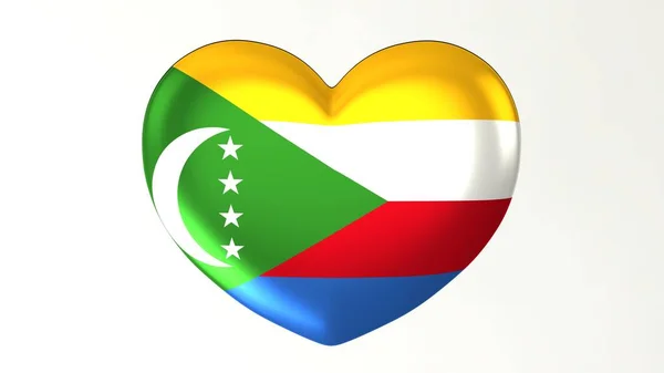Σχήμα Καρδιάς Κουμπί Pin Απεικόνιση Render Σημαία Αγαπώ Κομόρες — Φωτογραφία Αρχείου