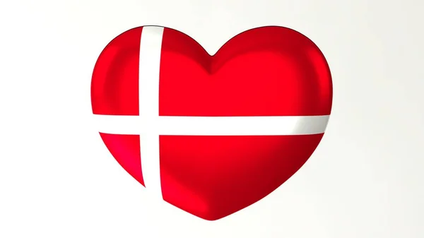 Tvaru Srdce Tlačítko Pin Ilustrace Vykreslení Vlajka Miluji Dánsko — Stock fotografie