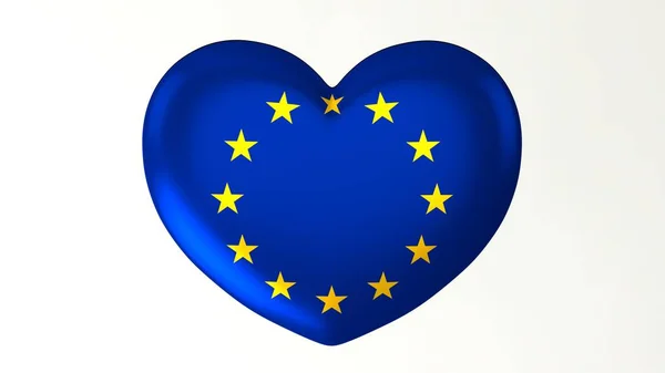 Kalp Şeklindeki Düğme Pin Çizim Render Seviyorum Bayrak Avrupa Birliği — Stok fotoğraf
