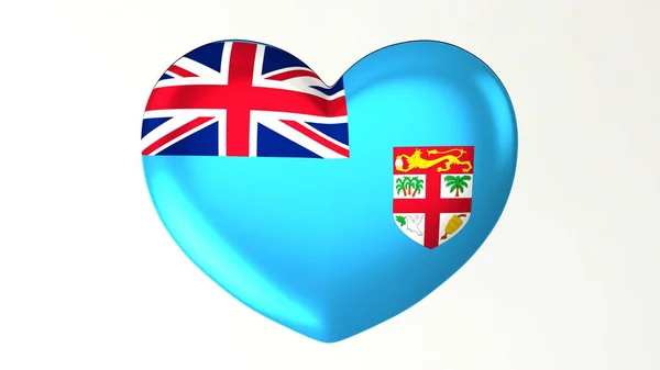 Kalp şeklindeki düğme PIN 3d çizim render bayrak Fiji seviyorum