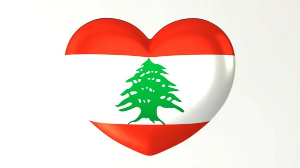 Kalp Şeklindeki Düğme Pin Çizim Render Bayrak Lübnan Seviyorum — Stok fotoğraf