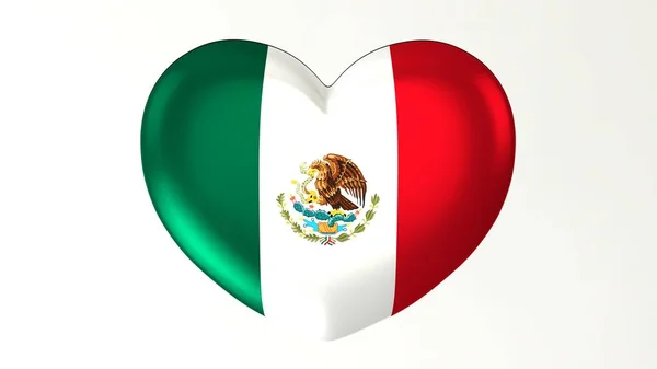 Botón Forma Corazón Pin Ilustración Bandera Renderizado Encanta México — Foto de Stock