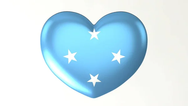 Pulsante Forma Cuore Pin Illustrazione Renderizzare Bandiera Love Micronesia — Foto Stock