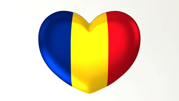 Kalp şeklindeki düğme PIN 3d çizim render bayrak Romanya seviyorum