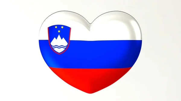Kalp Şeklindeki Düğme Pin Çizim Render Bayrak Slovenya Seviyorum — Stok fotoğraf