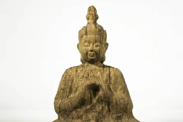 Estatua Buda Hecha Madera Fondo Blanco —  Fotos de Stock