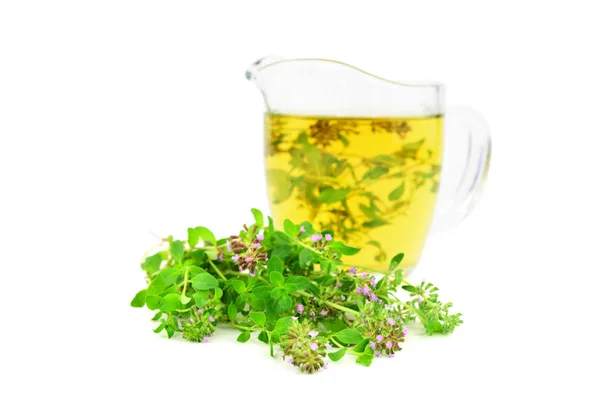Fresh Wild Thyme Tea Glass Bunch Thyme Herb Also Tymus — Stock Photo, Image