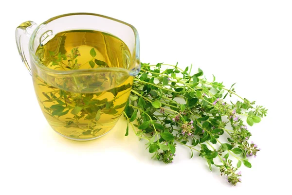 Fresh Wild Thyme Tea Glass Bunch Thyme Herb Also Tymus — Stock Photo, Image