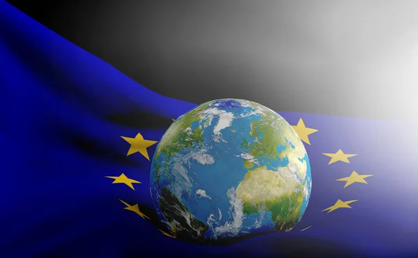 Avrupa ve gezegen bayrağı 3d-illüstrasyon dünya. Nasa tarafından döşenmiş bu görüntü unsurları