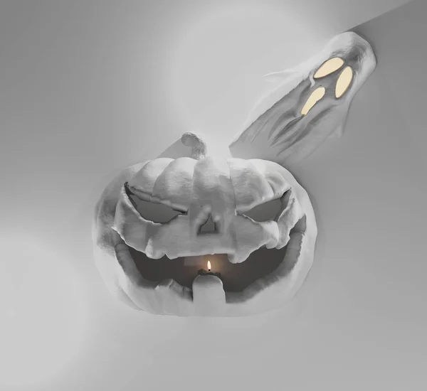 Halloween Pumpa Och Ghost Ljus Grå Illustration — Stockfoto