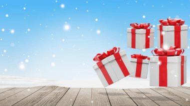 Noel ile yılbaşı arka plan sunar kar ve kar taneleri ile 3d-illüstrasyon