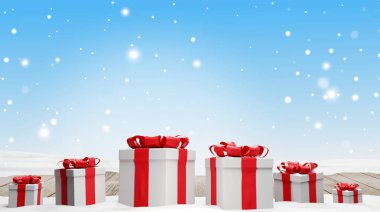 Noel ile yılbaşı arka plan sunar kar ve kar taneleri ile 3d-illüstrasyon