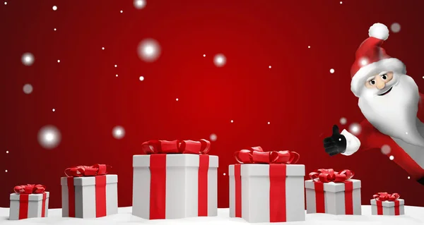 Kerstmis Achtergrond Met Cadeautjes Met Sneeuwvlokken Gelukkig Santa Claus Illustratie — Stockfoto
