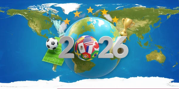 2026 Pelota Fútbol Con Globo Terráqueo Ilustración Elementos Esta Imagen — Foto de Stock