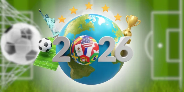 2026 Voetbal Met Earth Globe Illustratie Elementen Van Dit Beeld — Stockfoto