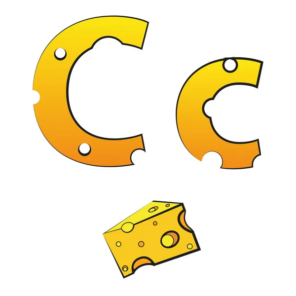 C, Peynirden yapılmış İsviçre vektör alfabesi, beyaz üzerine izole vektör simgeleri