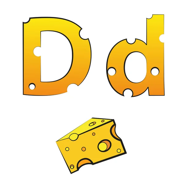 D, Peynirden yapılmış İsviçre vektör alfabesi, beyaz üzerine izole vektör simgeleri