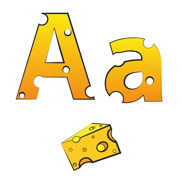 A, Peynirden yapılmış İsviçre vektör alfabesi, beyaz üzerine izole vektör simgeleri
