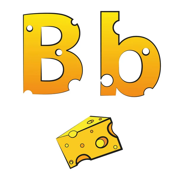 B, Peynirden yapılmış İsviçre vektör alfabesi, beyaz üzerine izole vektör simgeleri