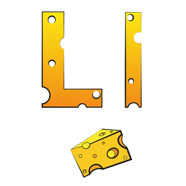 L, Peynirden yapılmış İsviçre vektör alfabesi, beyaz üzerine izole vektör simgeleri