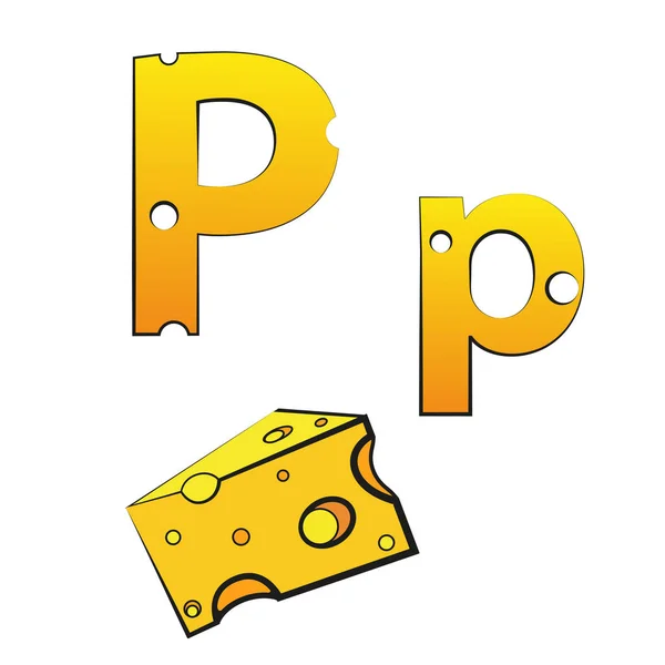 P, Peynirden yapılmış İsviçre vektör alfabesi, beyaz üzerine izole vektör simgeleri