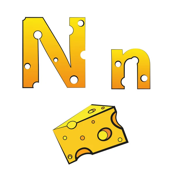 N, Peynirden yapılmış İsviçre vektör alfabesi, beyaz üzerine izole vektör simgeleri