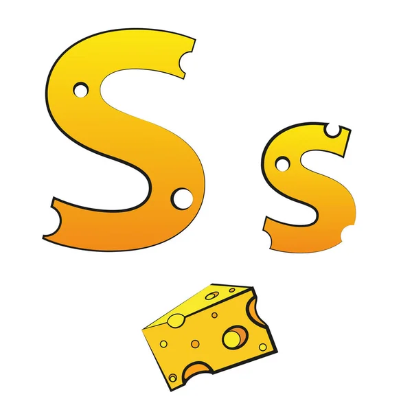 S, Peynirden yapılmış İsviçre vektör alfabesi, beyaz üzerine izole vektör simgeleri