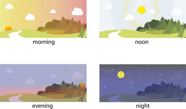 Visualização Várias Horas Dia Manhã Meio Dia Noite Ilustrações Vetoriais —  Vetores de Stock