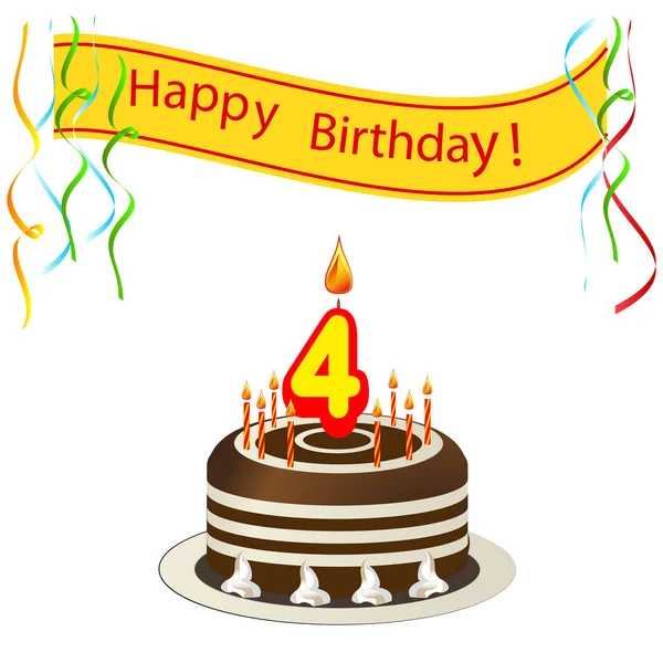 pasta ve mum şirin mutlu doğum günü kartı. vektör çizim 