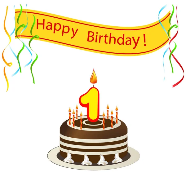 pasta ve mum şirin mutlu doğum günü kartı. vektör çizim 