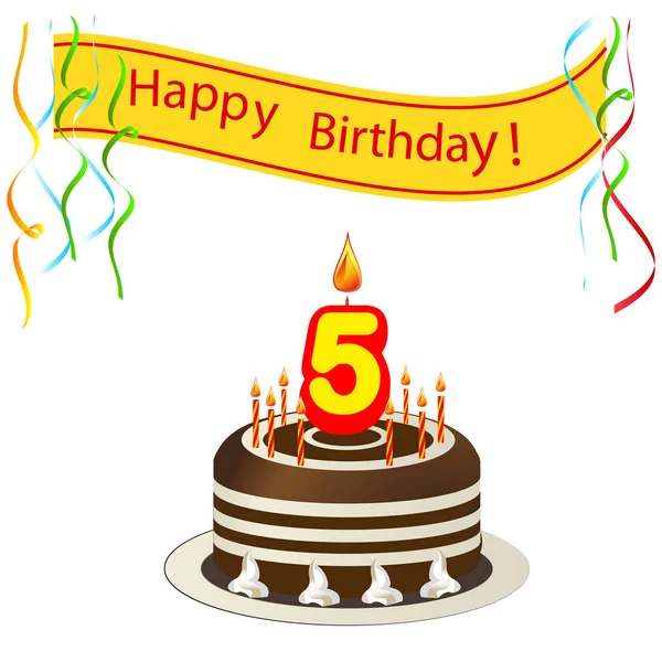 pasta ve mum şirin mutlu doğum günü kartı. vektör çizim 