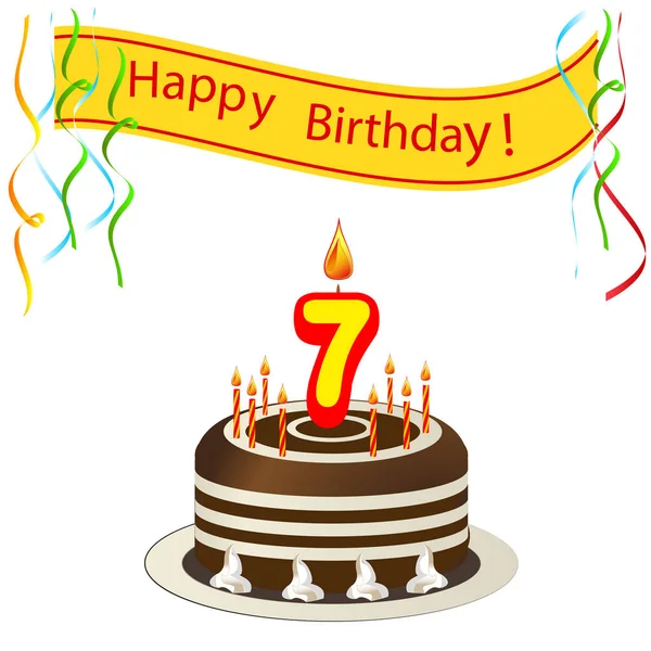 pasta ve mum şirin mutlu doğum günü kartı. vektör çizim 