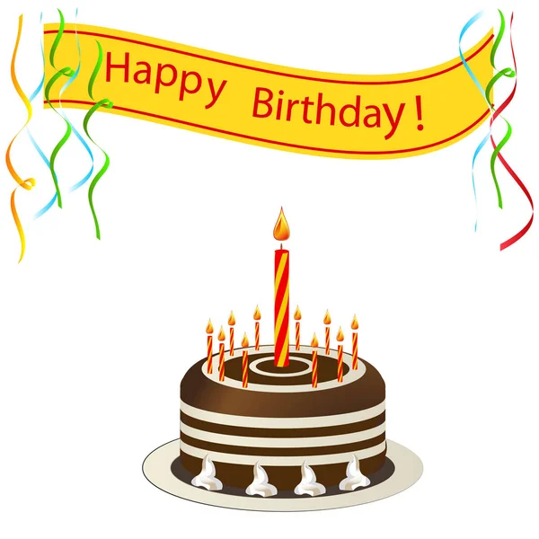 pasta ve mum ile sevimli mutlu doğum günü kartı. vektör illüstrasyon 