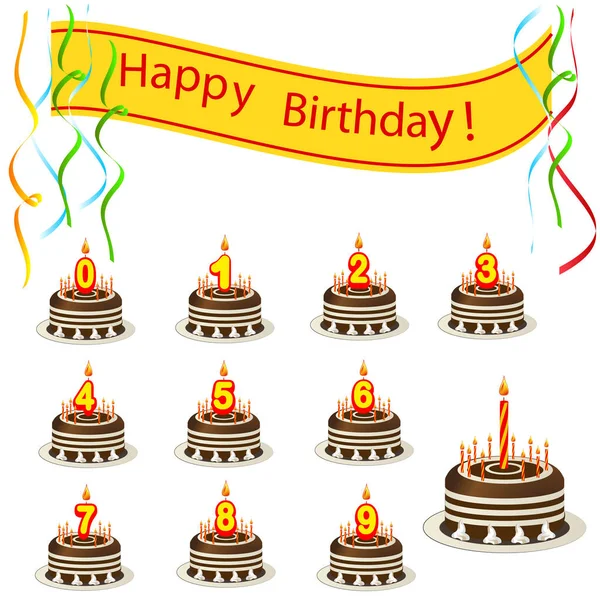 pasta ve mum şirin mutlu doğum günü kartı. vektör çizim 