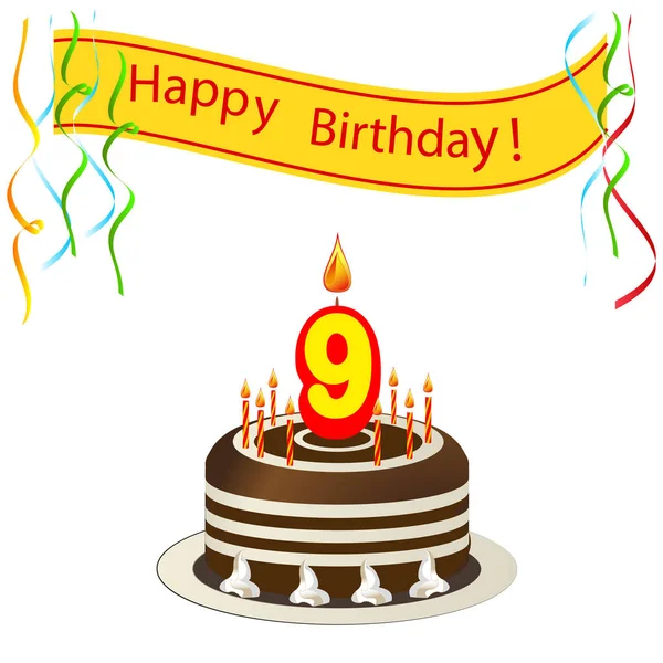 pasta ve mum şirin mutlu doğum günü kartı. vektör çizim 