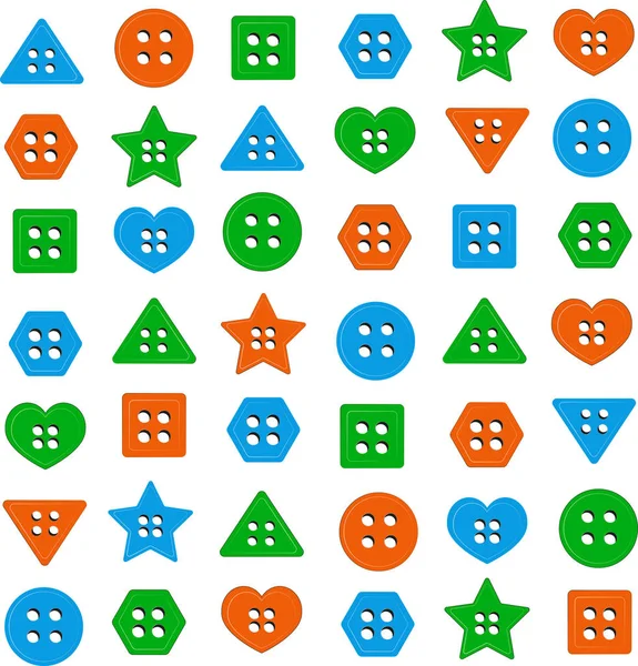 Vektör giysiler, sanat ve el sanatları çeşitli parlak renklerde düğmeleri topluluğu. Moda ve iğne işi