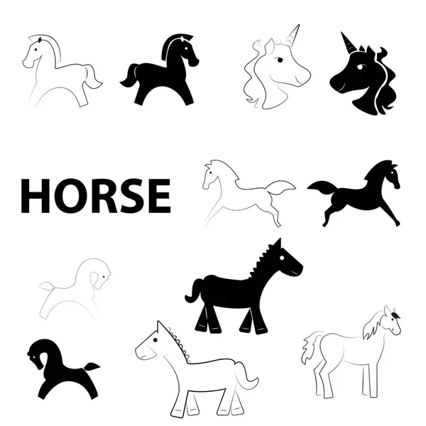 Rocking Horse Baby Toy Isolated White Background Running Horse Black — Stock Vector